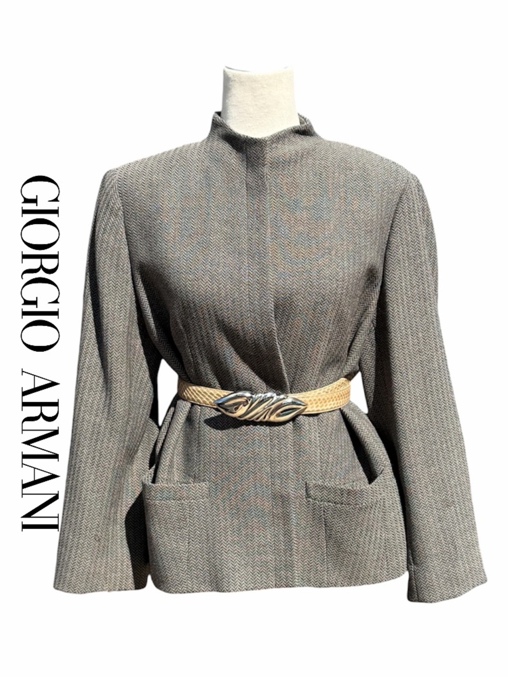 Giorgio Armani Le Collezioni Women Gray Harringbone Boxy Button Front Blazer 14